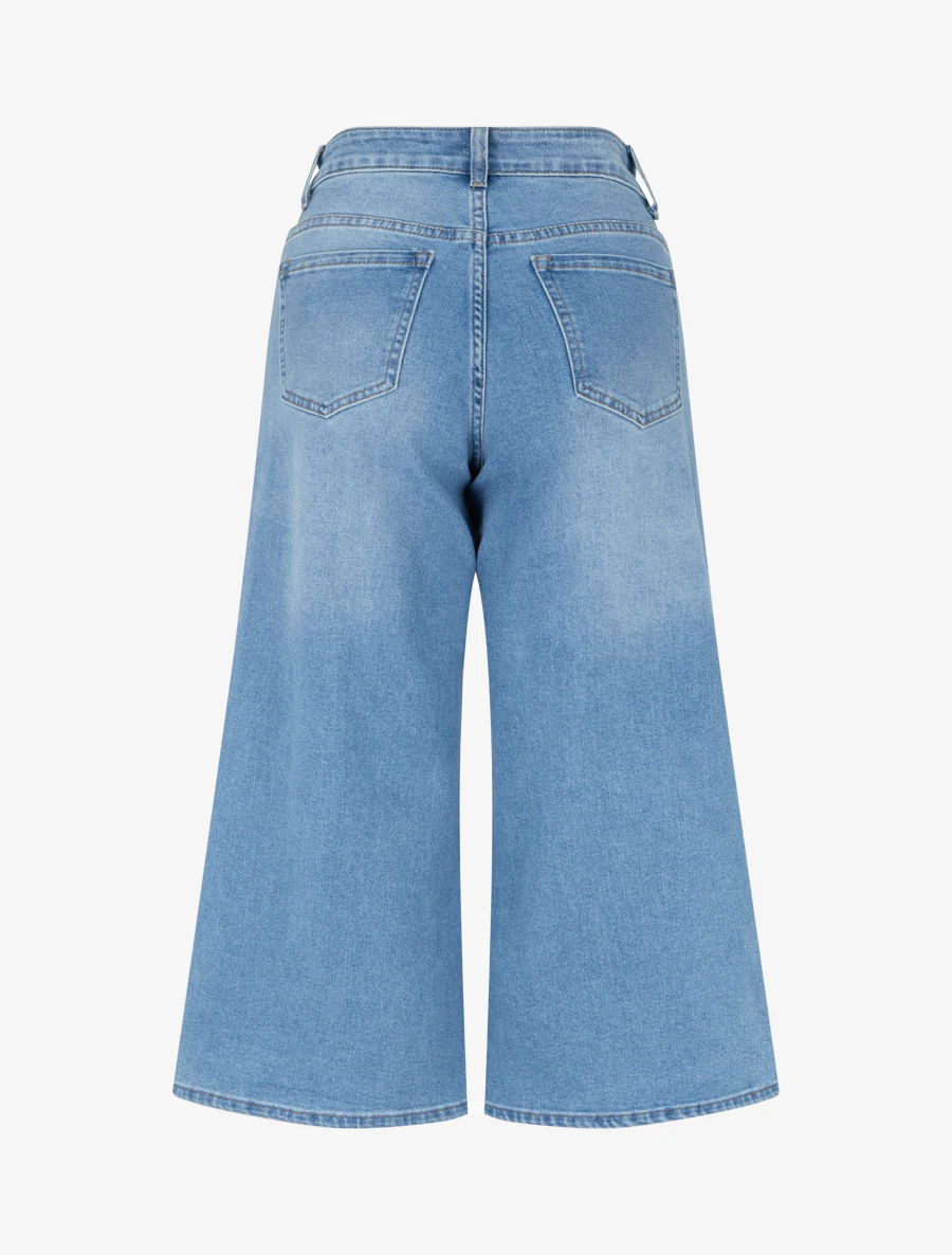 Wijde jeans capri broek. - Blauw - Image 2