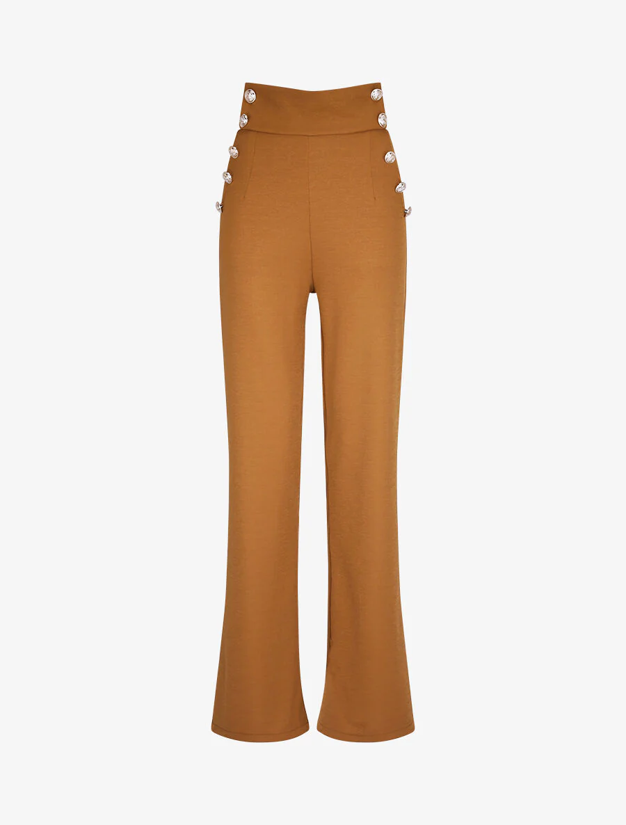 Wijde pijp en hoge taille broek - Kameel