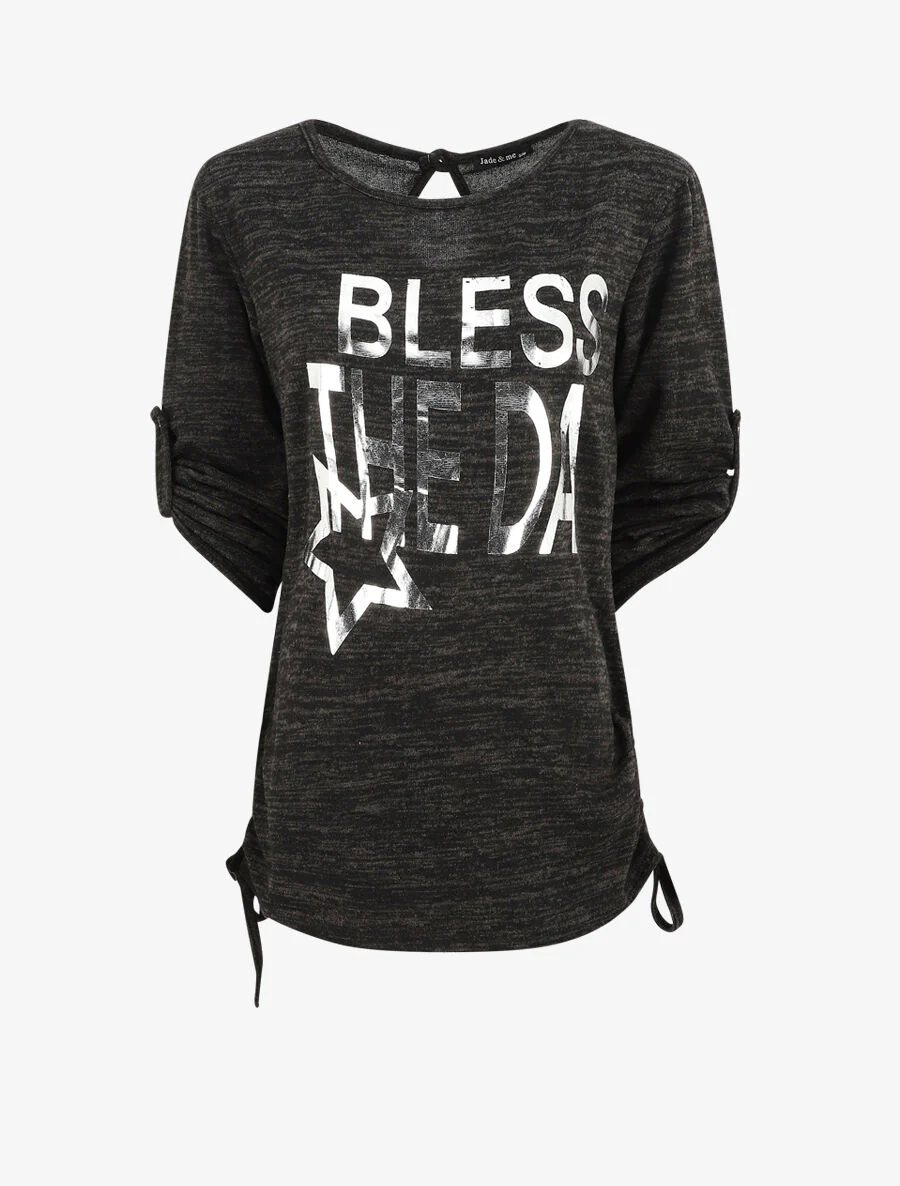 Wijde pullover met bedrukking Bless the da - Zwart