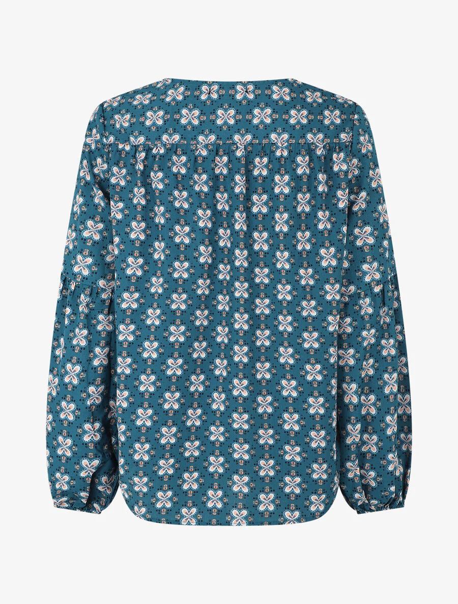 Wijde top met V-hals met bloemenprint - Blauwgroen - Image 2
