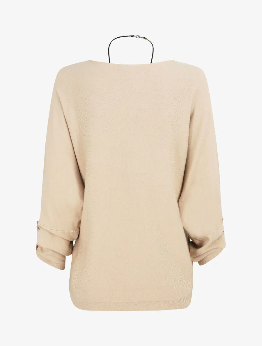 Wijde trui met manchetten met knopen - Beige - Image 2