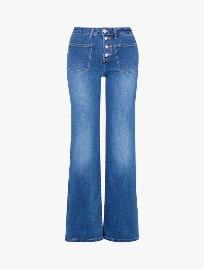 Wijde. verbleekte jeans met opgestikte zakken aan de voorkant - blauw denim - Image 3
