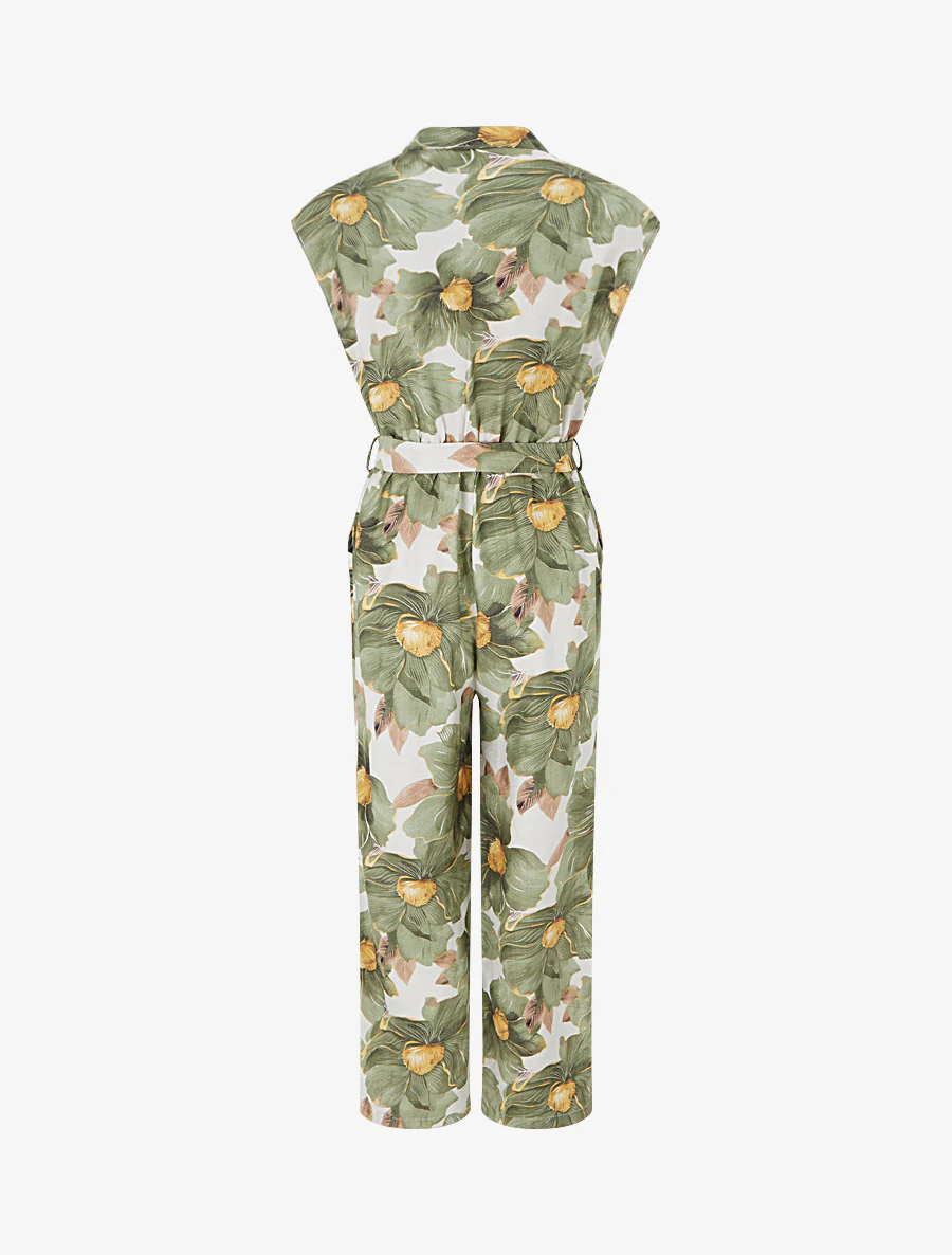 Wikkel jumpsuit met bloemenprint en overslagkraag - Kaki - Image 2