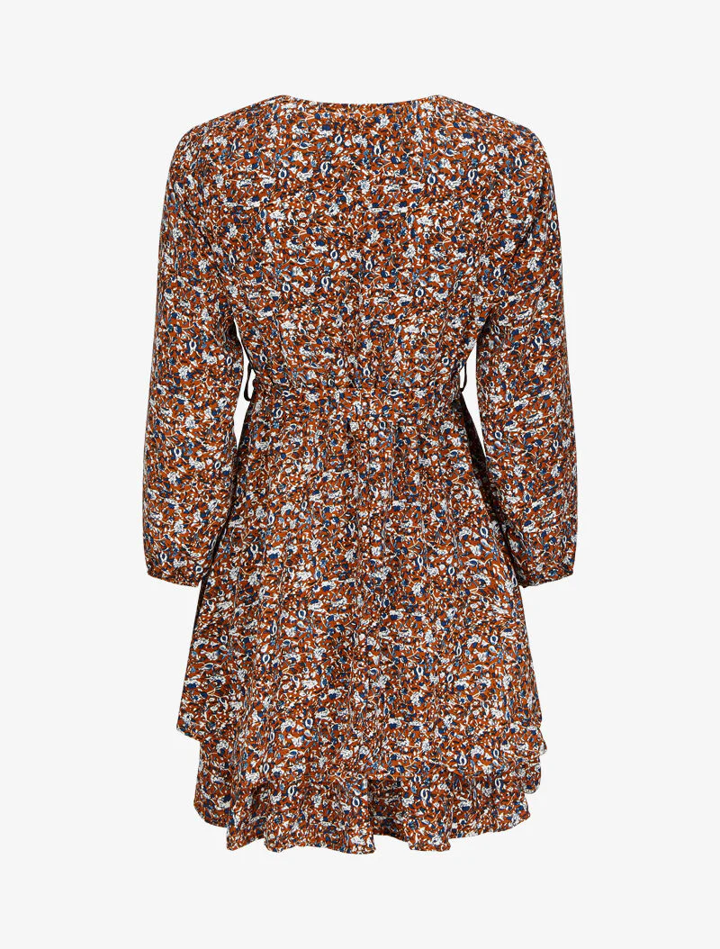 Wikkeljurk met bloemenprint - Kameel - Image 2