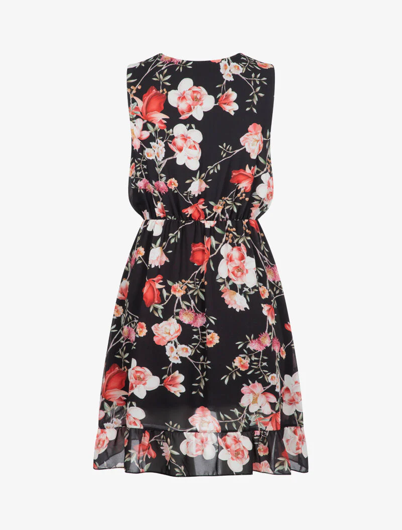 Wikkeljurk met bloemenprint - zwart - Image 2