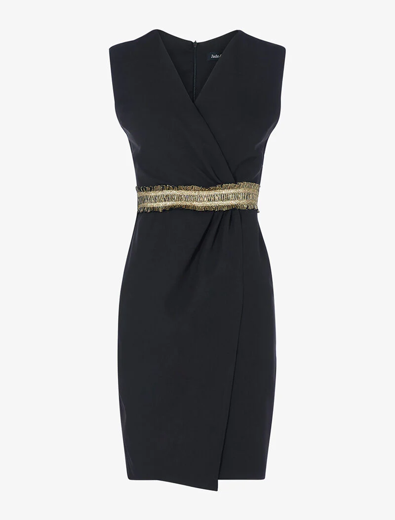 Wikkeljurk met gerimpelde taille - zwart - Image 4