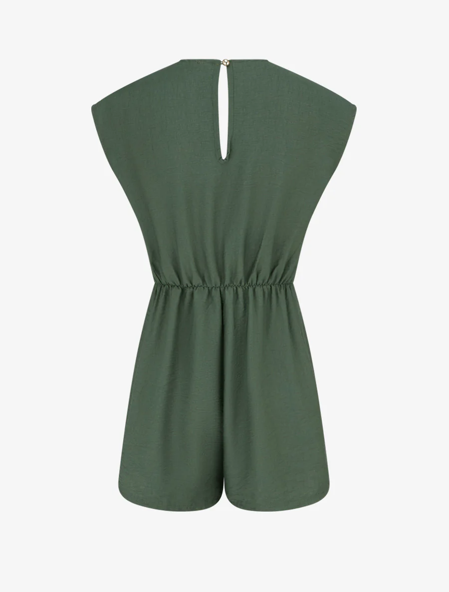 Wikkeljurk-stijl playsuit met broche - Kaki - Image 2