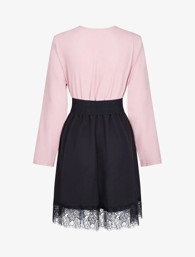Wikkeljurk in twee kleuren met kanten rand - Roze - Image 2