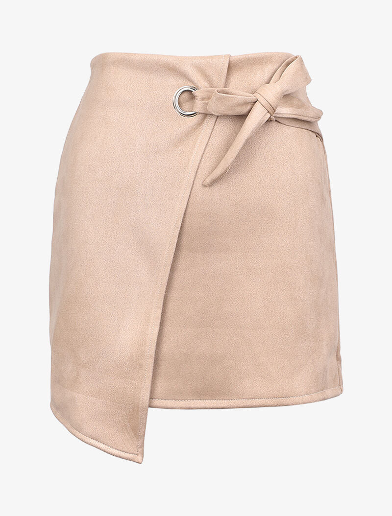 Omslagrok in suèdine met asymmetrische pand - Beige