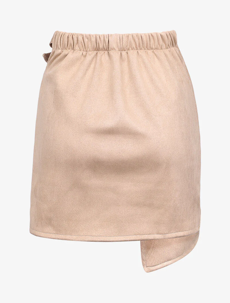 Omslagrok in suèdine met asymmetrische pand - Beige - Image 2