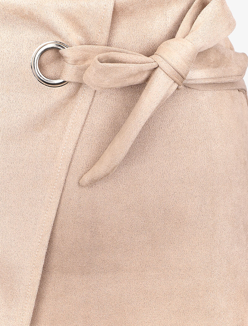 Omslagrok in suèdine met asymmetrische pand - Beige - Image 3