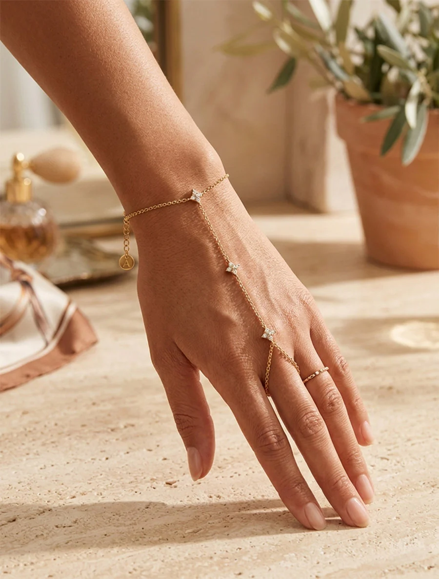 Wit zirkonia handketting armband - Goud