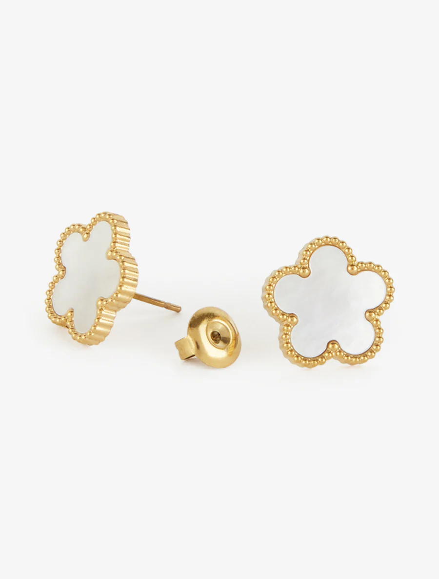 Witte emaillen oorringen - Goud - Image 3