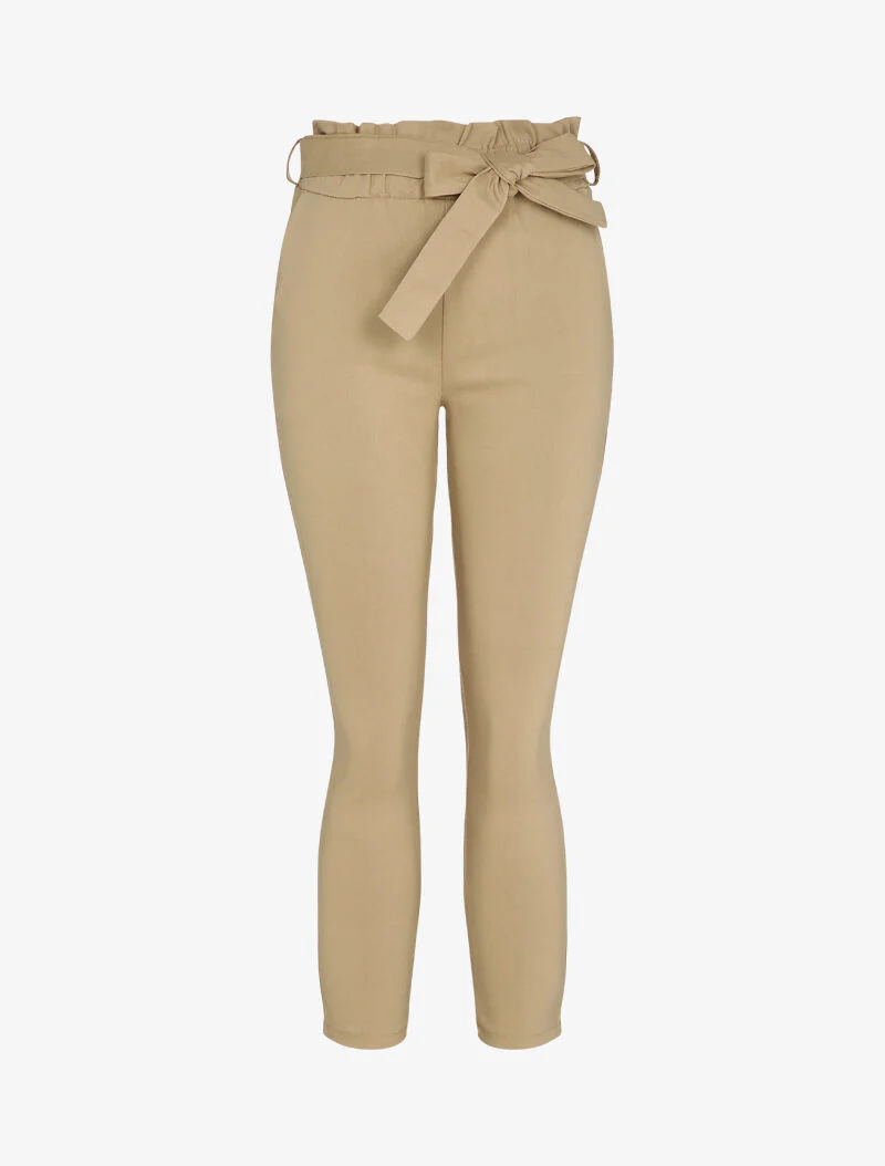 Wortelbroek met elastische en geplooide taille - Beige