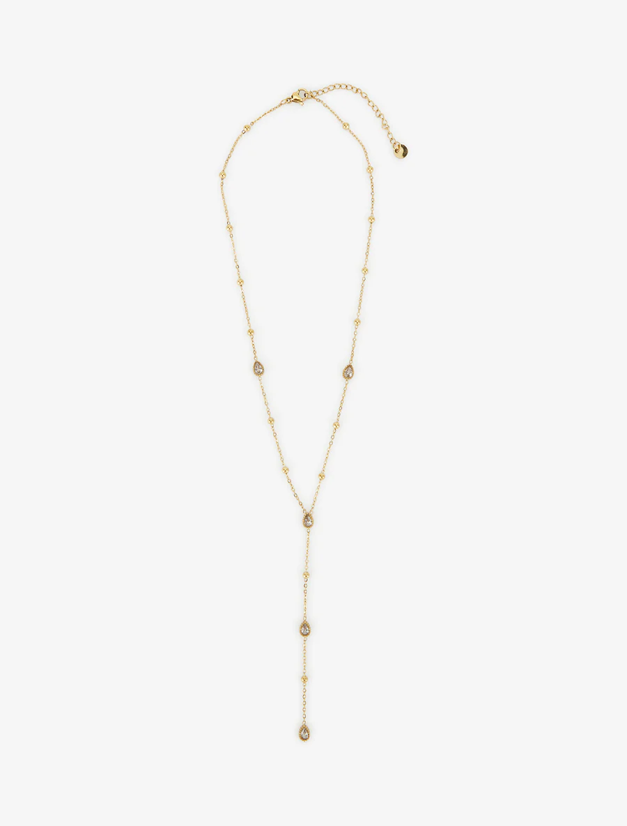 Y-ketting met kralen en zirkonia's - Goud - Image 2