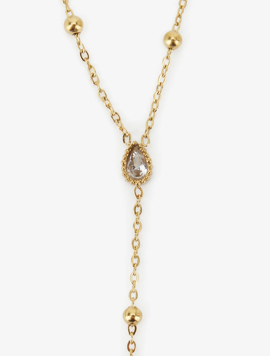 Y-ketting met kralen en zirkonia's - Goud - Image 3