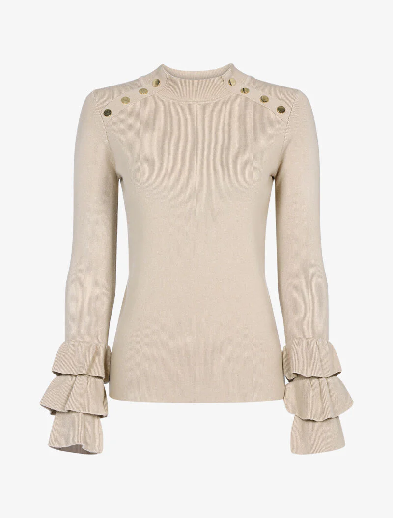 Zachte trui met ruches mouwen - beige