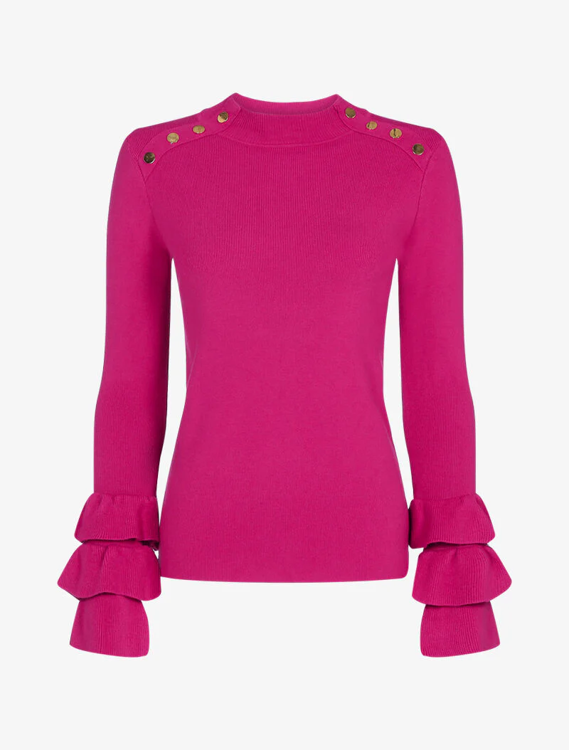 Zachte trui met ruches mouwen - fuchsia