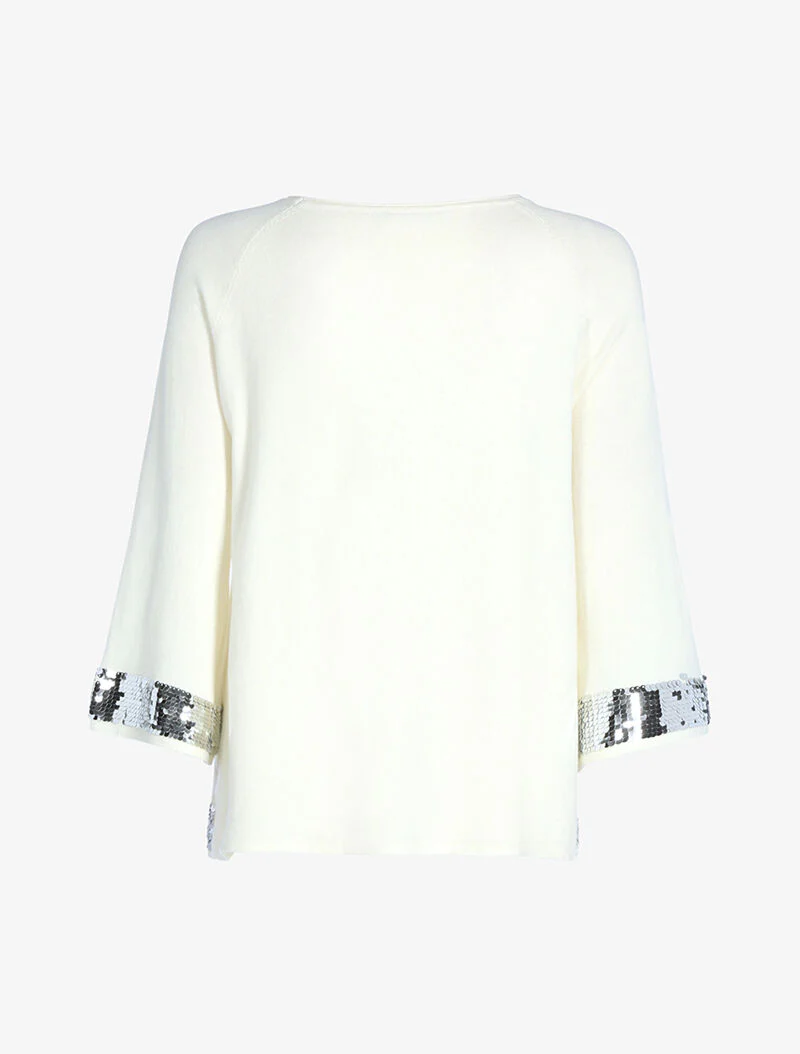 Zachte trui met paillettenranden - beige - Image 2