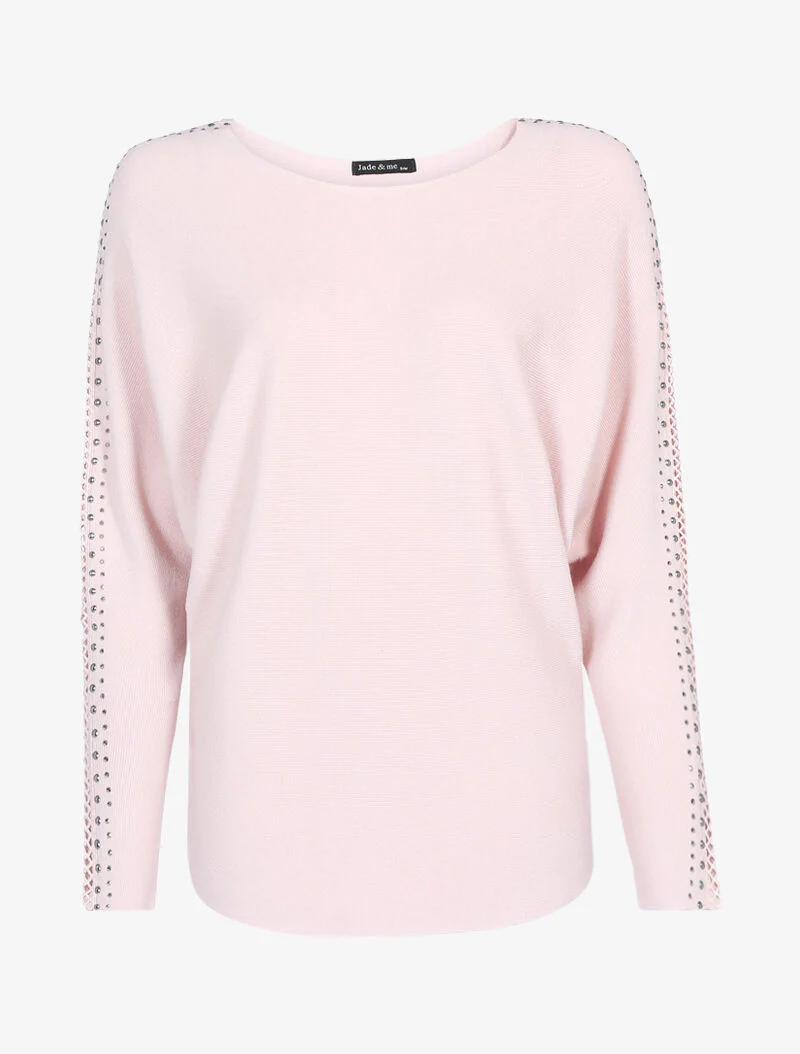 Zachte trui met opengewerkte en gespijkerde mouwen - poederroze - roze oranje