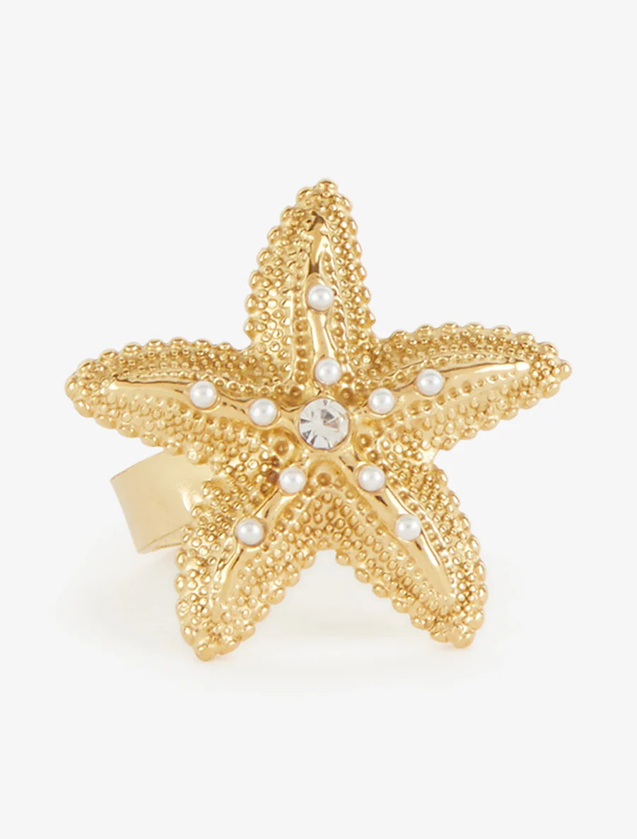 Zee ster ring met parels en strass - Goud - Image 3