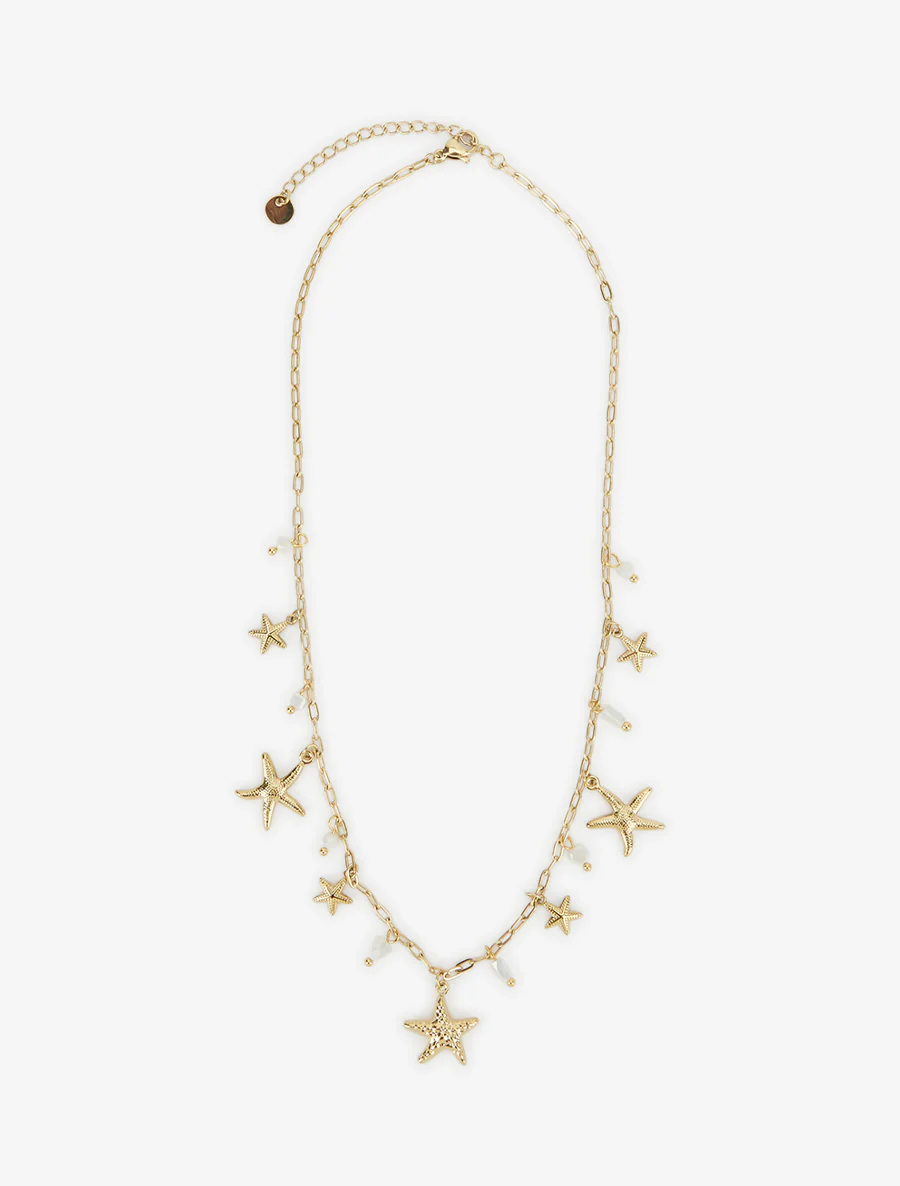 Zeester en stenen bedeltjes ketting - Goud/wit - Image 2