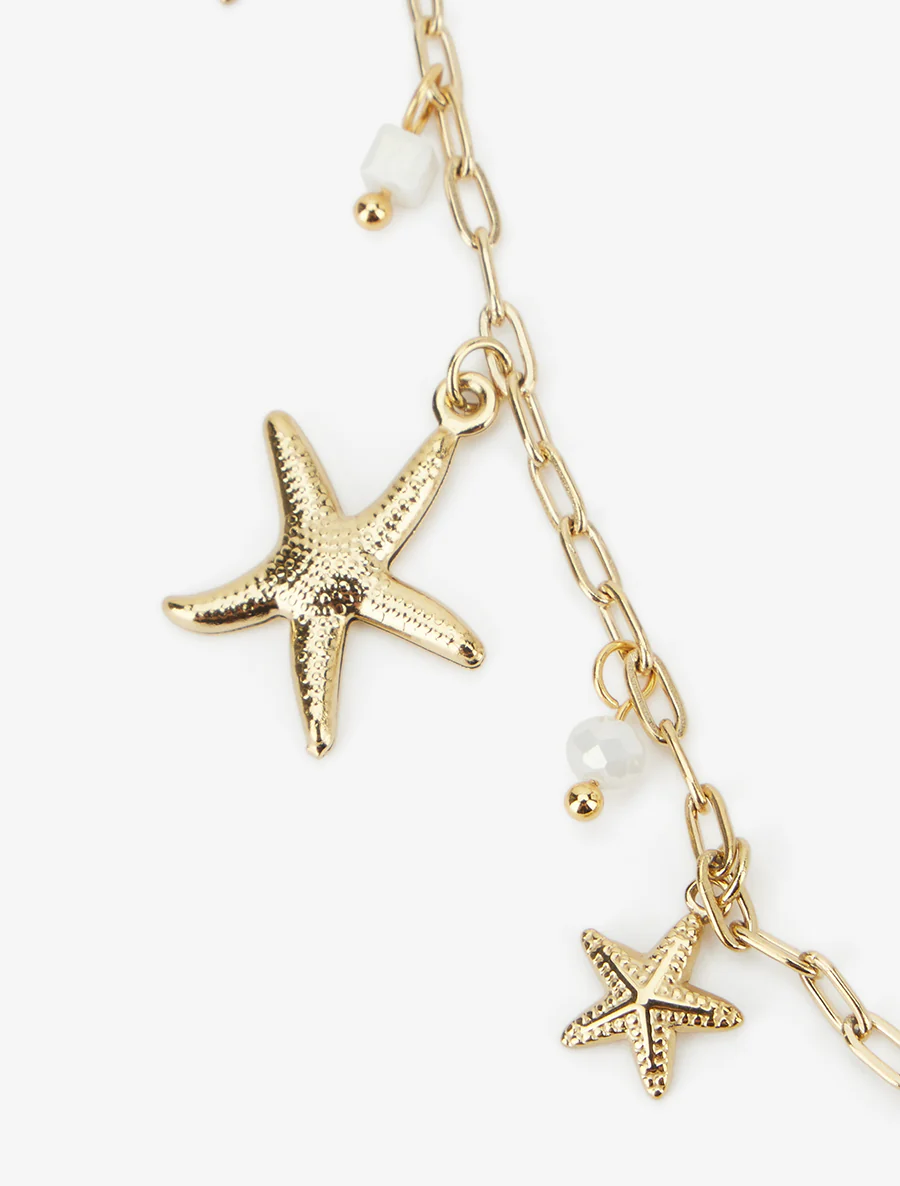 Zeester en stenen bedeltjes ketting - Goud/wit - Image 3