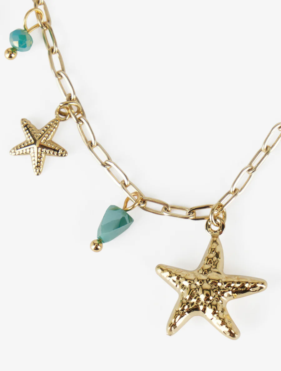 Zeester en stenen bedeltjes ketting - Goud/groen - Image 3