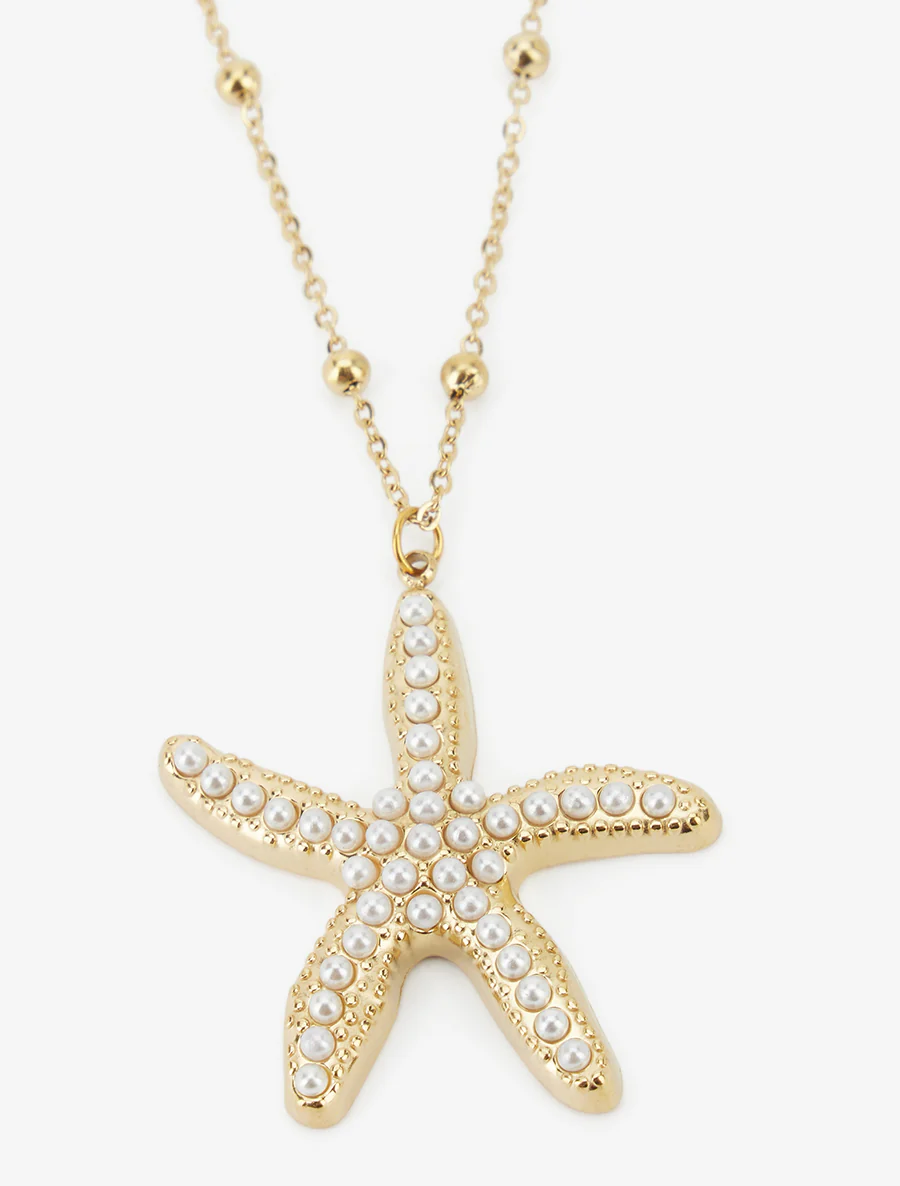 Zeester hanger ketting met parels - Goud - Image 3