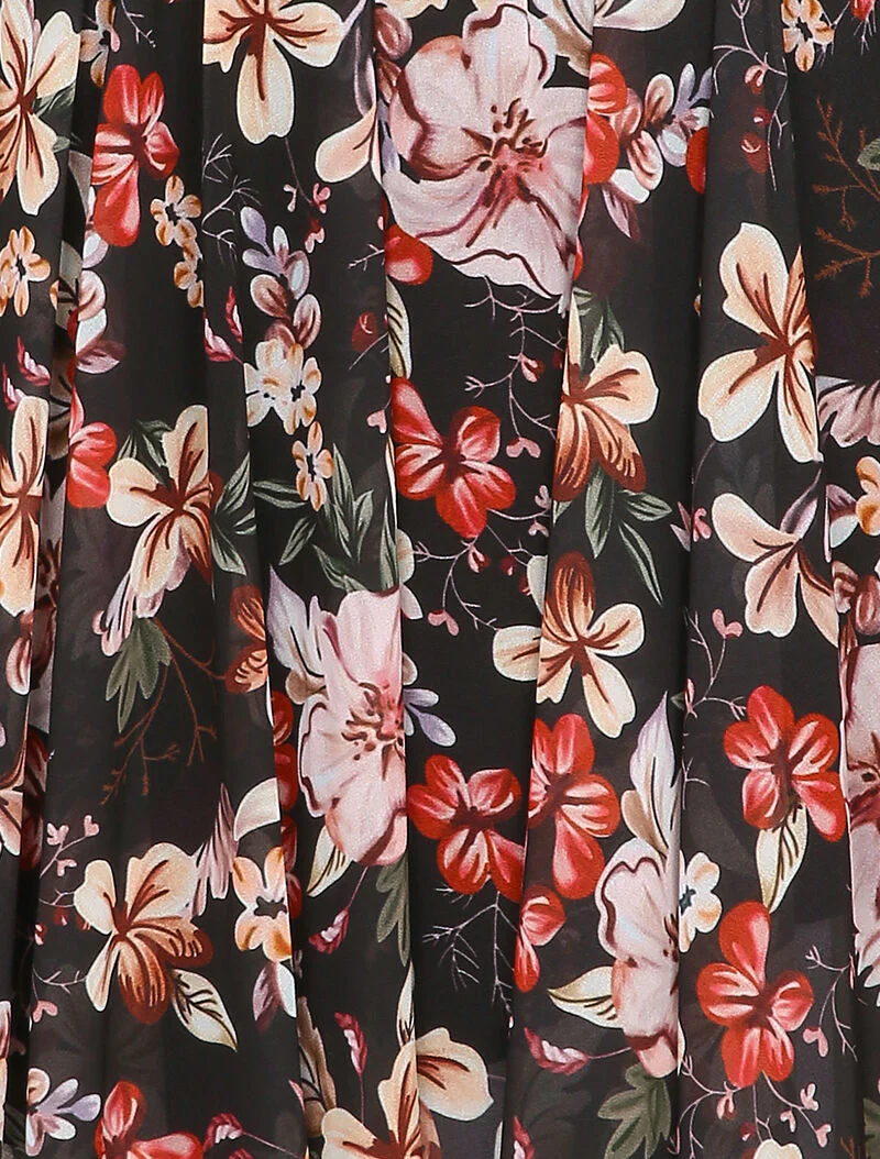 Zwarte skaterjurk met herfstbloemenprint en ronde hals - Zwart - Image 3